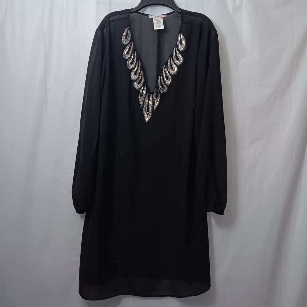 LOVE SQUARED SEQUIN NECKLINE SHEER DRESS